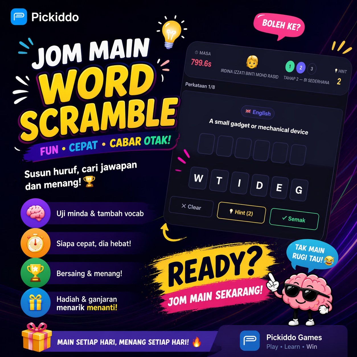 Jom Main Word Scramble — Fun, Cepat, Cabar Otak